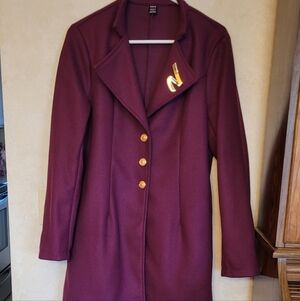 Women's Burgundy  Coat with Gold Buttons